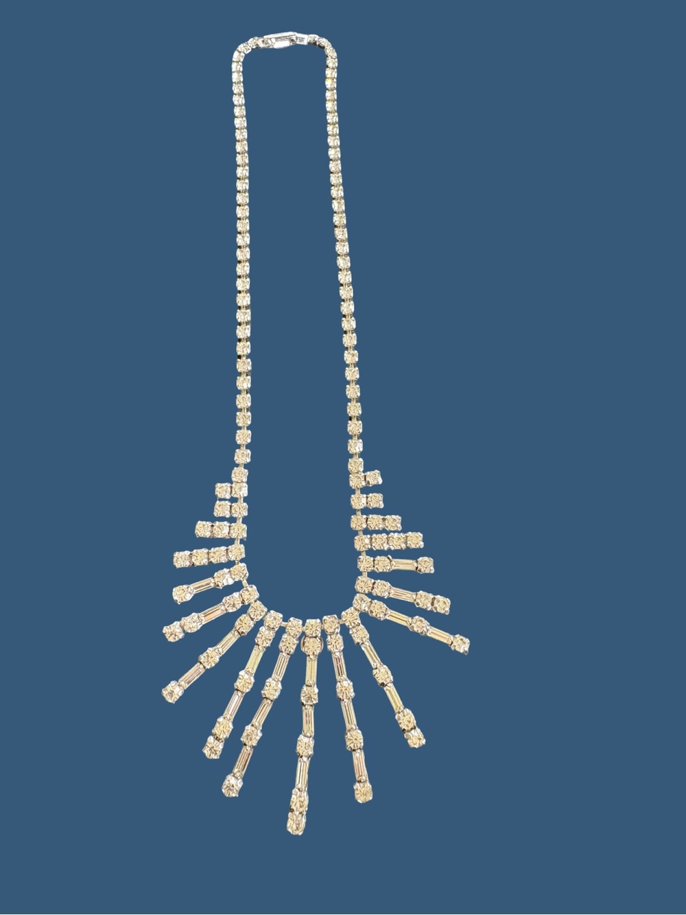 Vintage signed Jay Flex Sterling Crystal Statement Necklace 1950s